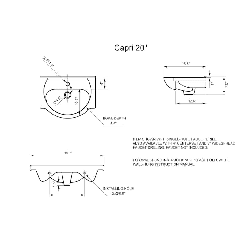 Capri 20" Wall-Hung Ceramic Top in White