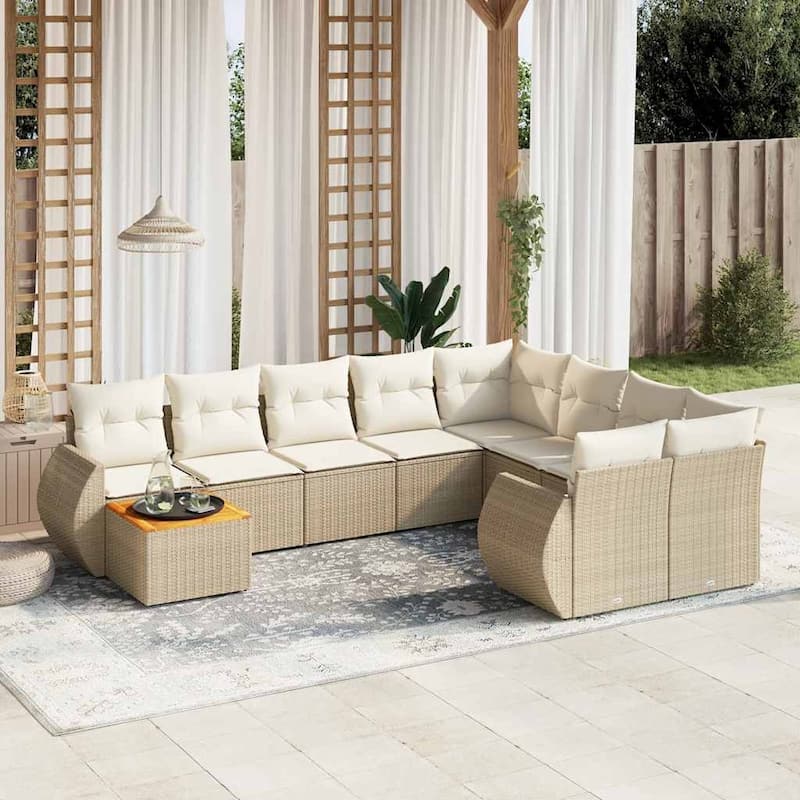 vidaXL Garden Sofa Set Black - Beige 10-piece modular set