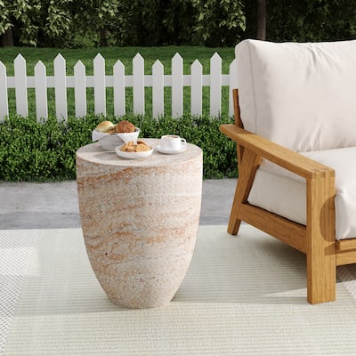 Roomfitters Outdoor Indoor Lightweight Side Table, Modern Accent End Table with Travertine Finish