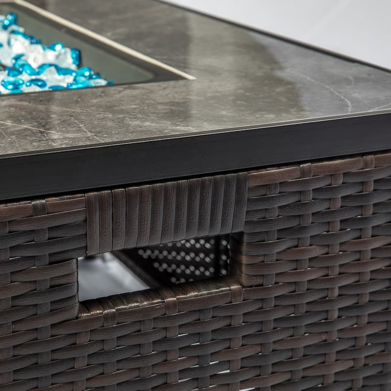 GDFStudio - Verona Outdoor Rattan Gas Fire Table with Ceramic Tile Tabletop