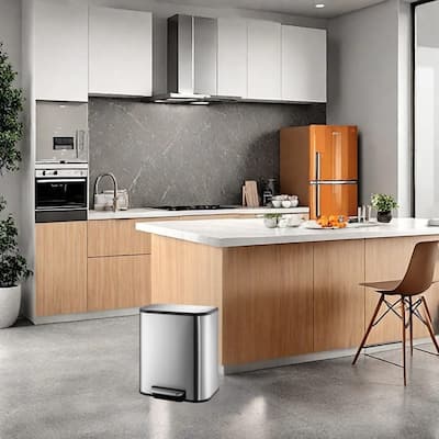 5.3 Gallon Kitchen Trash Can with Lid, Stainless Steel Step On Garbage Can