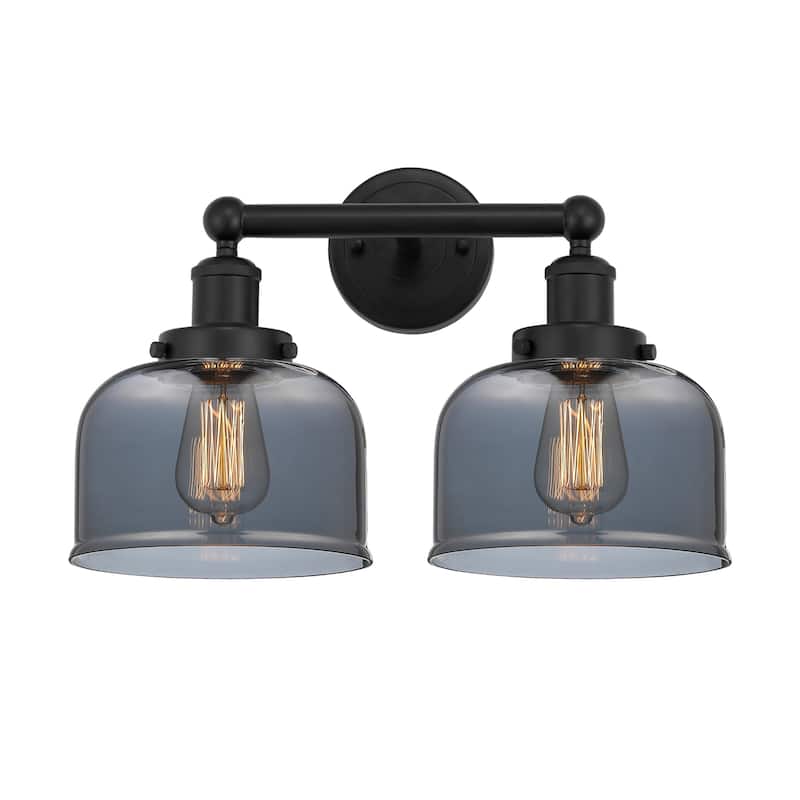 Innovations Lighting 616-2W-10-16-L Bell Vanity Bell 2 Light 16" Wide - Matte Black / Plated Smoke