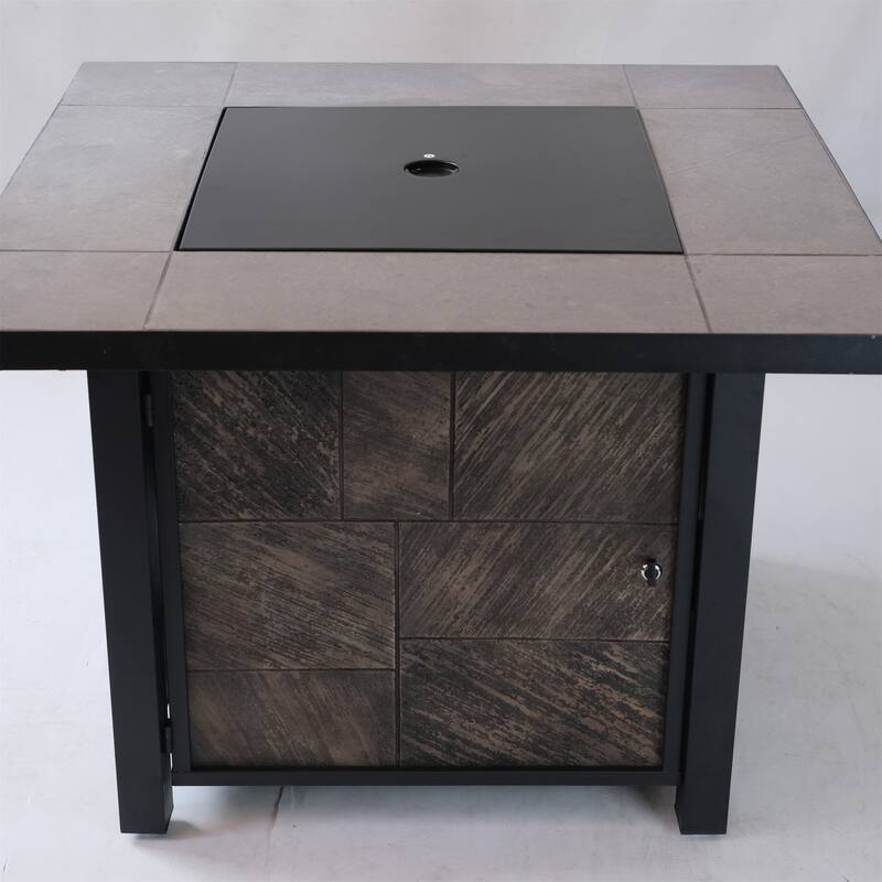 35 in. W x 35 in. D x 25 in. H Square Propane Burning Outdoor Fire Pit Table in Stone Gray