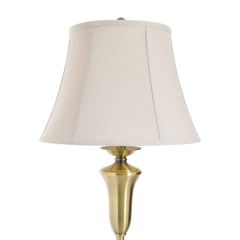 StyleCraft Floor Lamp - Antique Brass Finish - Natural Linen Fabric Shade
