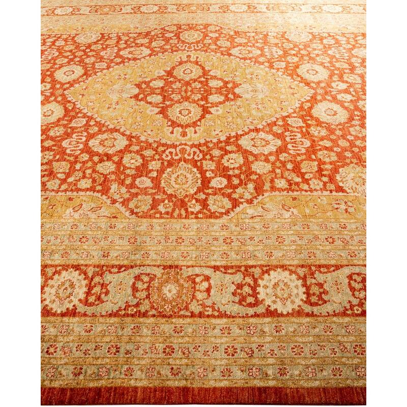 Overton Hand Knotted Wool Vintage Inspired Modern Contemporary Eclectic Red Area Rug - 9' 10" x 13' 0"