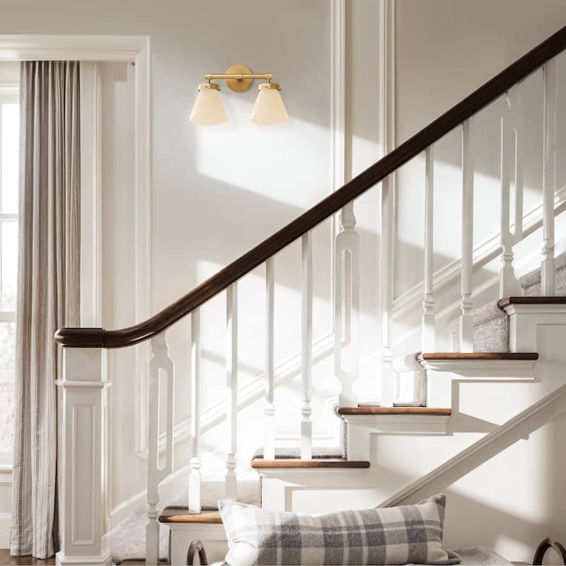 Modern Dual-Arm Wall Sconce - Metal, Glass & Matte Black, Ivory White Wall Sconce for Bathroom or Bedroom in Modern Style