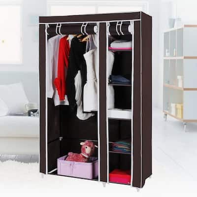 67" Portable Non-woven Fabric Clothes Organizer Closet Wardrobe with Hanging Rod