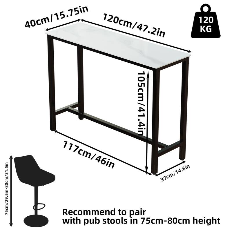 Counter-height Pub Bar Table Sintered Stone Tabletop - 47"W x 16"D x 42"H
