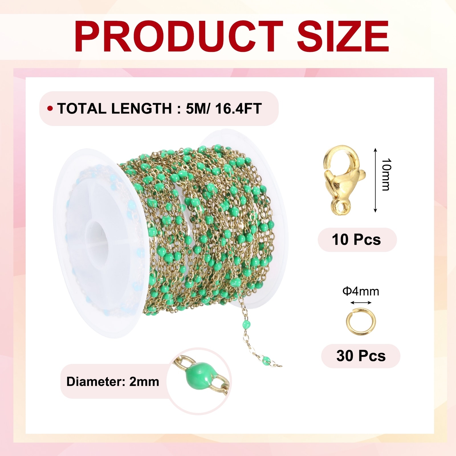 Stainless Steel Bead Chain, Enamel Beaded Jewelry Link Cable Chains Spool Kit for Jewelry Making, Necklace