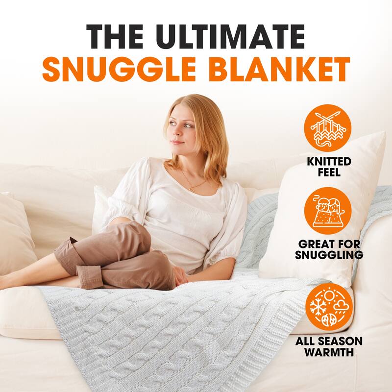 Cheer Collection Knitted Acrylic Ivory Throw Blanket