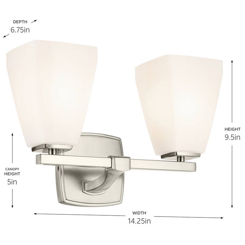 Kichler Lighting Marant 14.25" 2-Light Vanity Light with Opal Glass in Brushed Nickel
