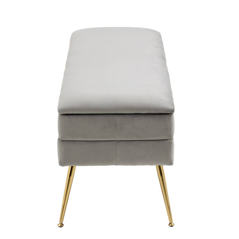 Modern Velvet Storage Ottoman Bench with Metal Legs