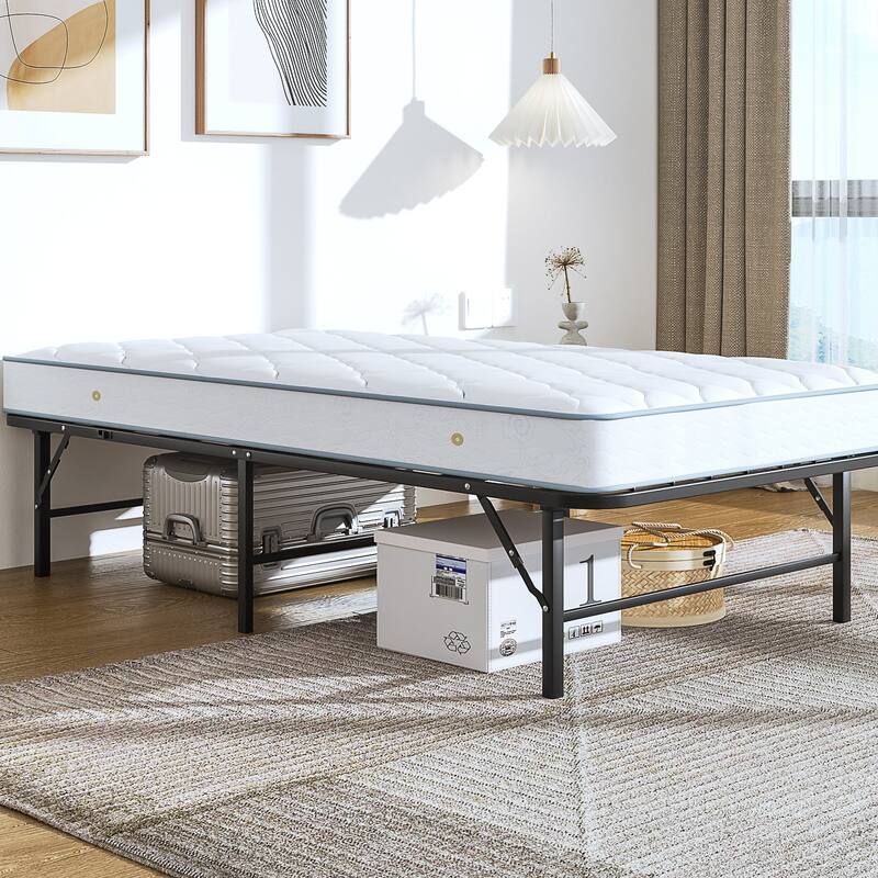 VECELO Black Foldable Bed Frame Twin/Full/Queen Size No Tools Assembly 12.8" Underbed Storage Space Modern Bed
