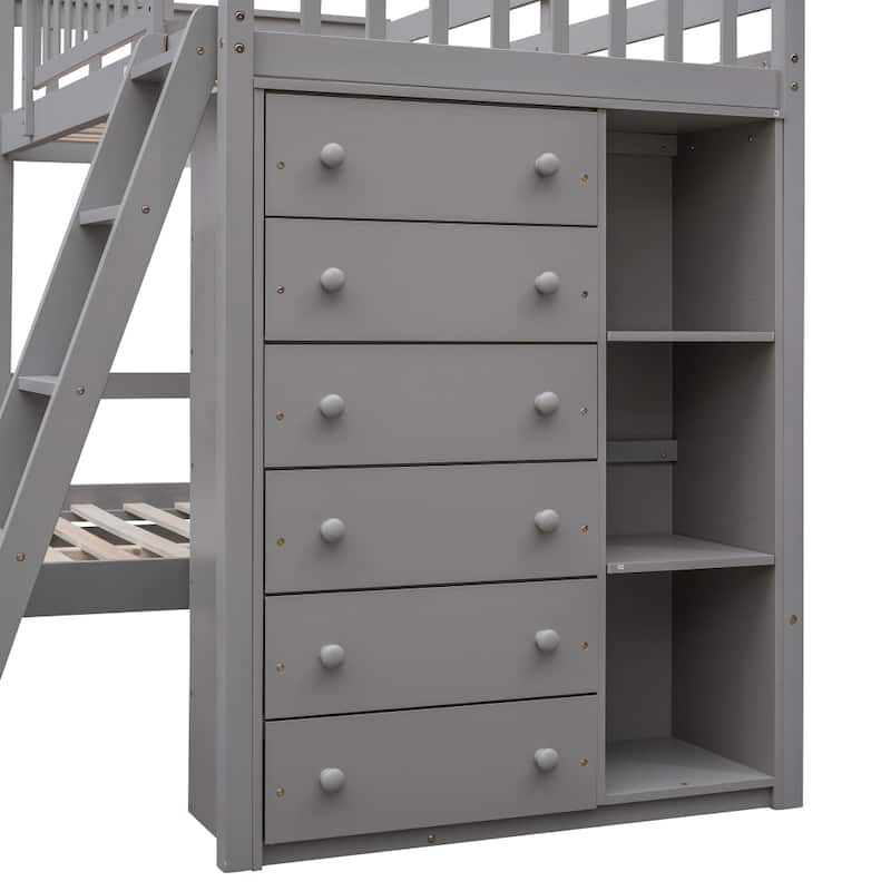 Twin over Full Bunk Bed with Six Drawers and Flexible Shelves