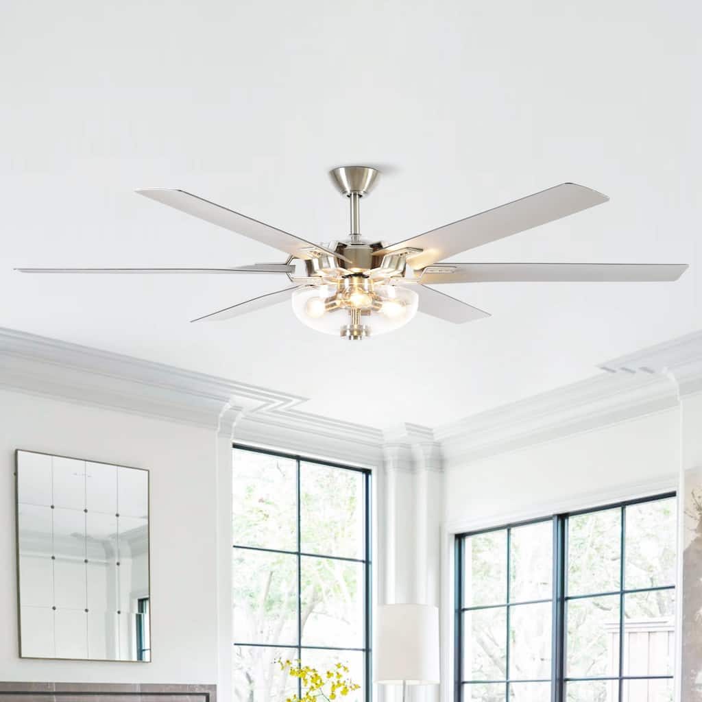 70-inch Brushed Nickel Modern 6-Blade Windmill Ceiling Fan with Remote