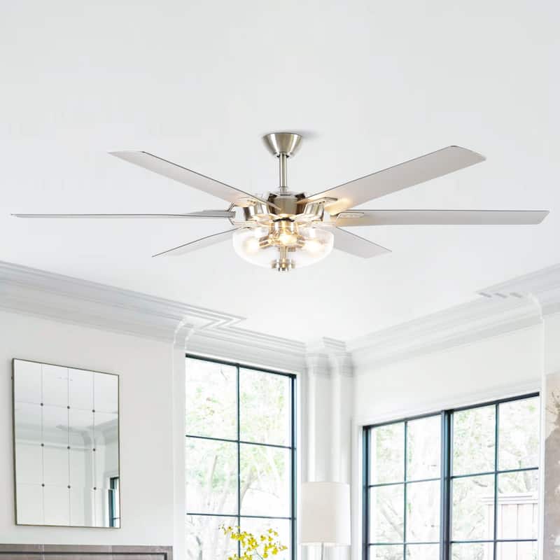 70-inch Brushed Nickel Modern Downrod Mount Large Ceiling Fan with Light and Remote