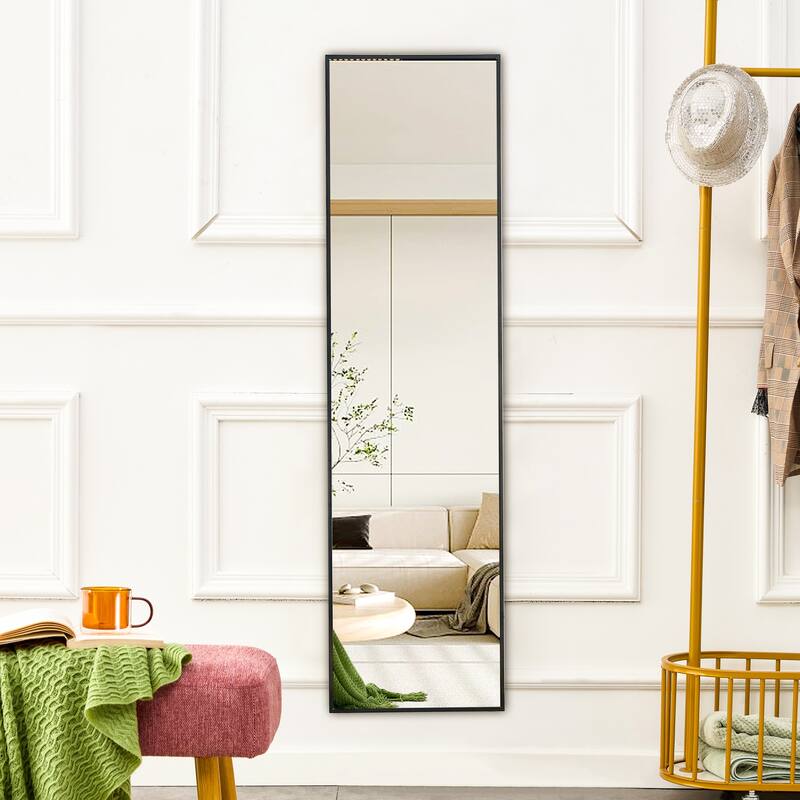 Roomfitters Wall-Mounted Full-Length Mirror with Black Aluminum Frame, 65"x23" Vanity or Decorative Mirror, Black