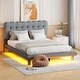 preview thumbnail 2 of 20, Queen Velvet Thick Fabric Upholstered Bed LED Bed Platform Bed with LED, Thick & Soft Fabric and Button-tufted Design Headboard
