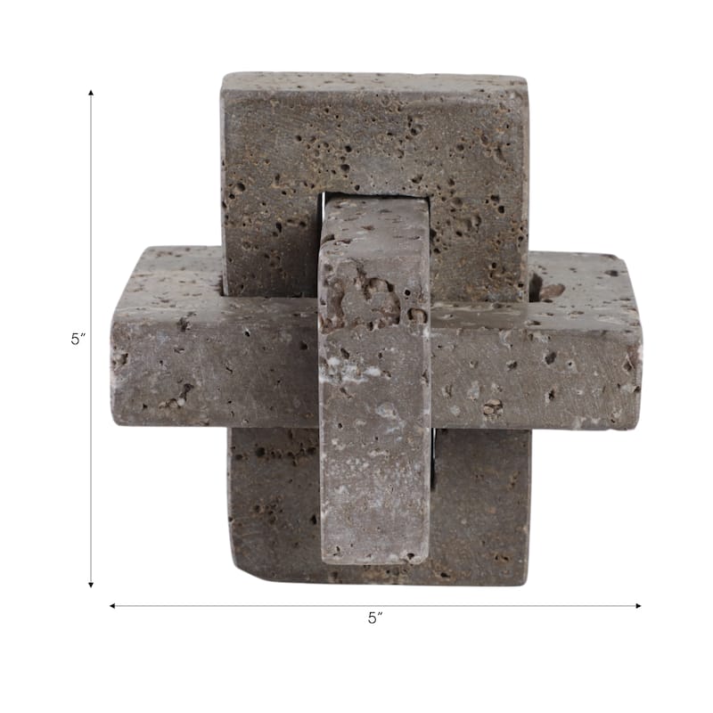 Stone Metal Decorative Object Interlocking Block Geometric Sculpture