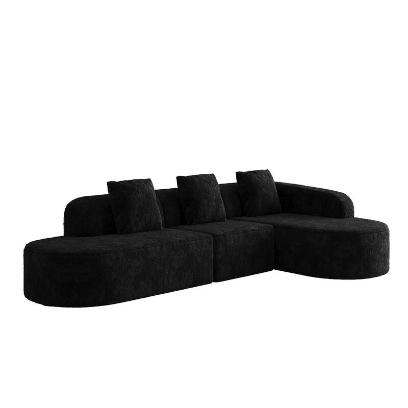 Curved Modular Sofa with Chaise Lounge, Full Compression Upholstered Boneless Sofa, Corner 3 Seater Sofa with 3 Pillows