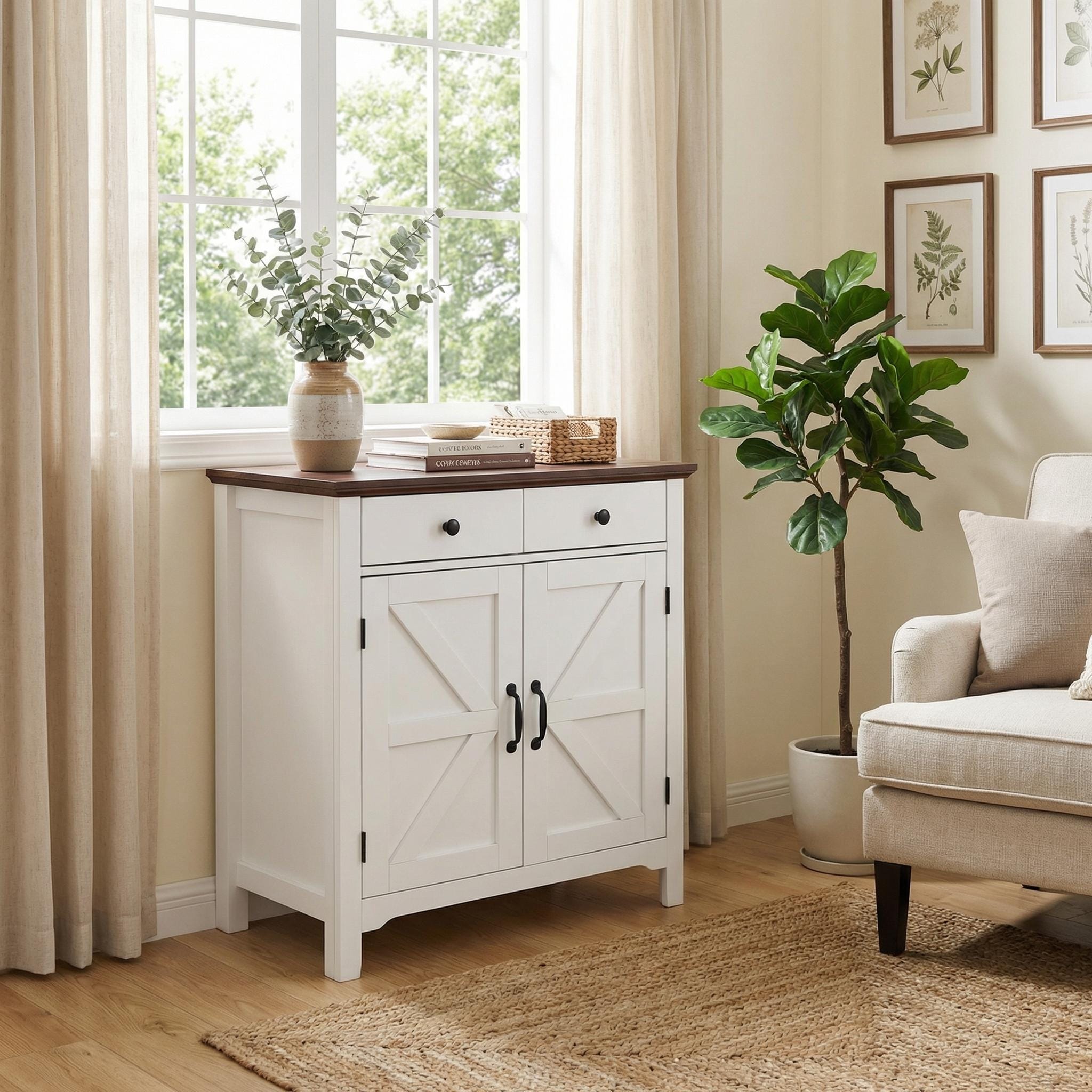 Homy Casa Farmhouse Buffet Cabinet with Drawer & Adjustable Shelf, Barn Door Sideboard