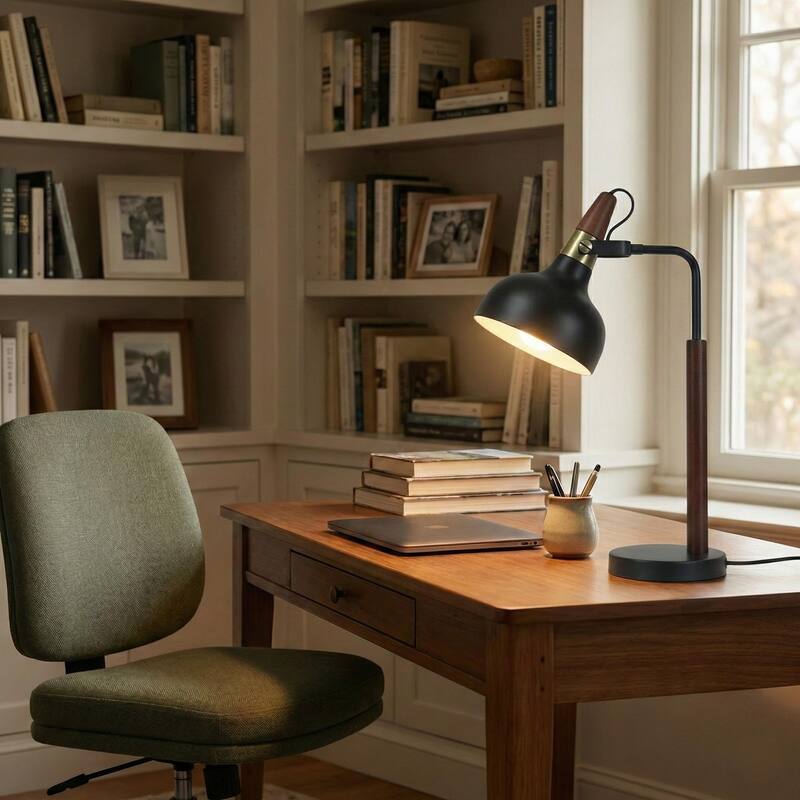 Emilia Modern Industrial Table Lamp with Wooden Accents