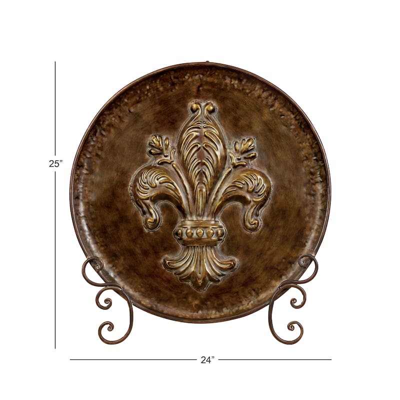 Brown Metal Embossed Detail Fleur De Lis Charger with Stand