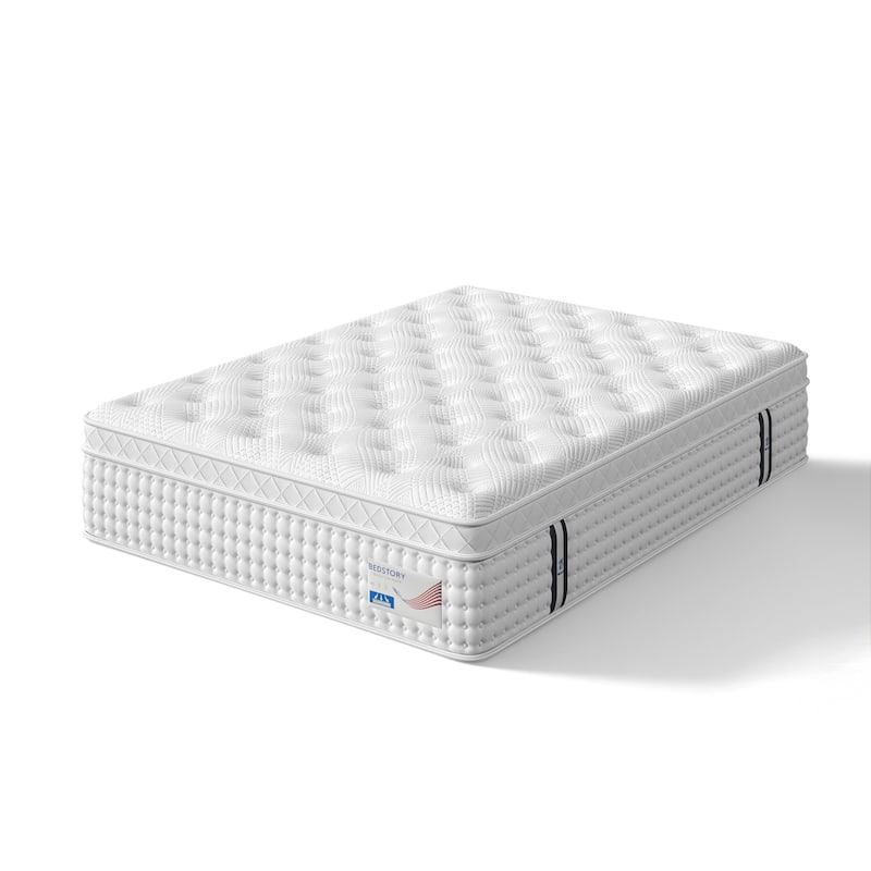 Roomfitters 14 Inch Queen Hybrid Mattress, Euro Top Memory Foam and Pocket Spring Bed for Spine Support, Medium Firm, White