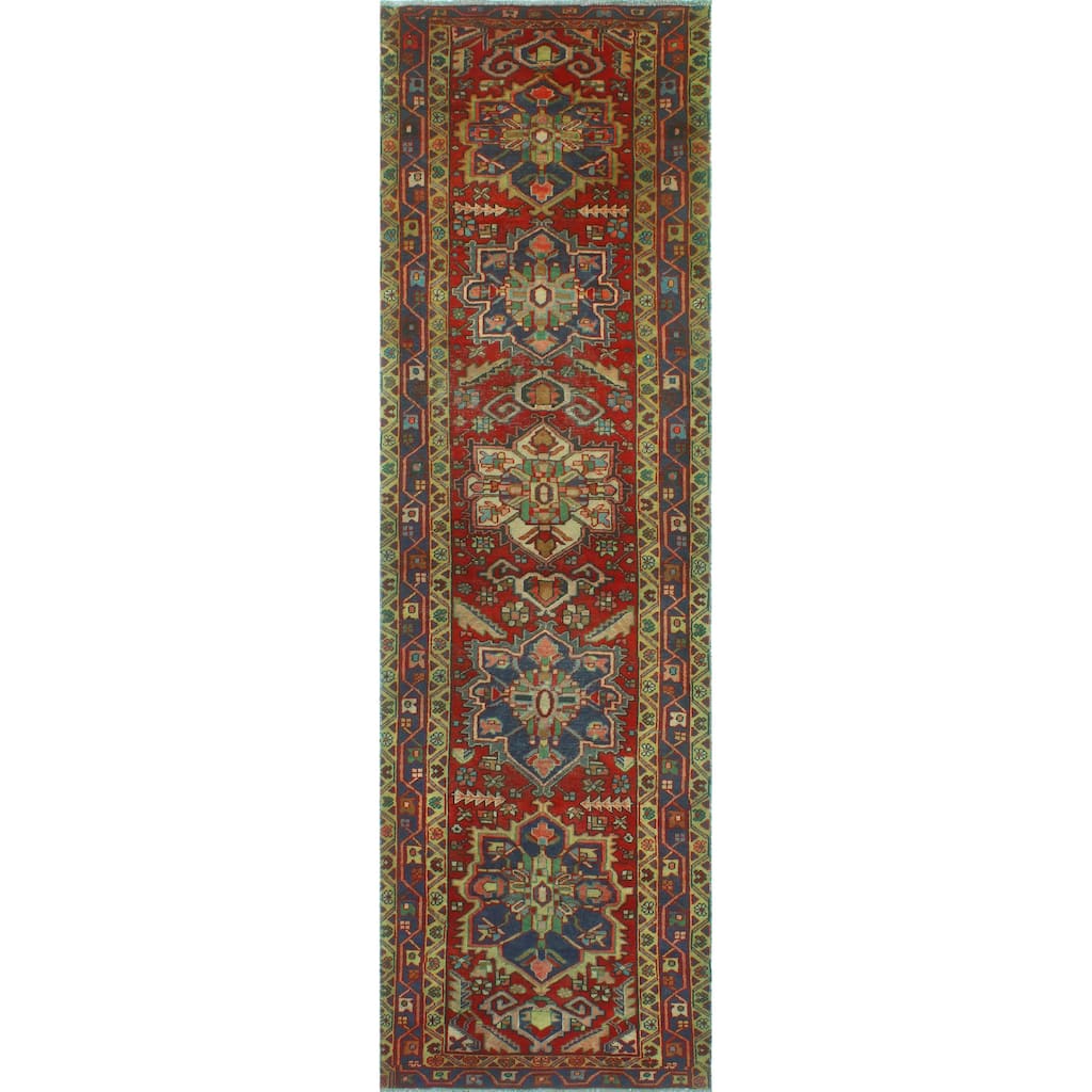 Noori Rug Fine Vintage Distressed Sebastia Red/Navy Runner - 3'2" x 11'1"