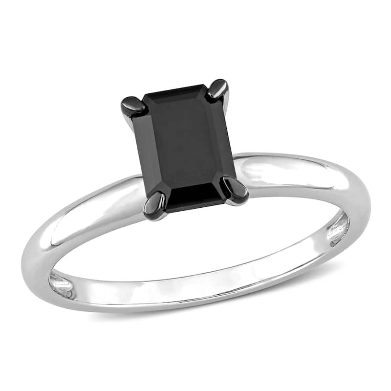Miadora 1ct TDW Emerald-cut Black Diamond Solitaire Engagement Ring in 14k White Gold