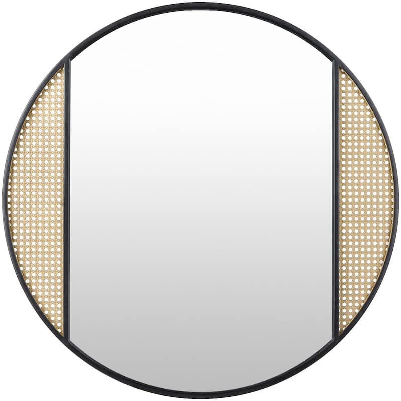 Aviva Modern Boho Cane & Black Round Wall Mirror