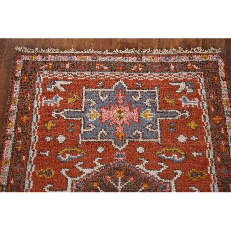 Orange Geometric Kazak Indian Area Rug Handmade Wool Carpet - 2'7"x 5'0"