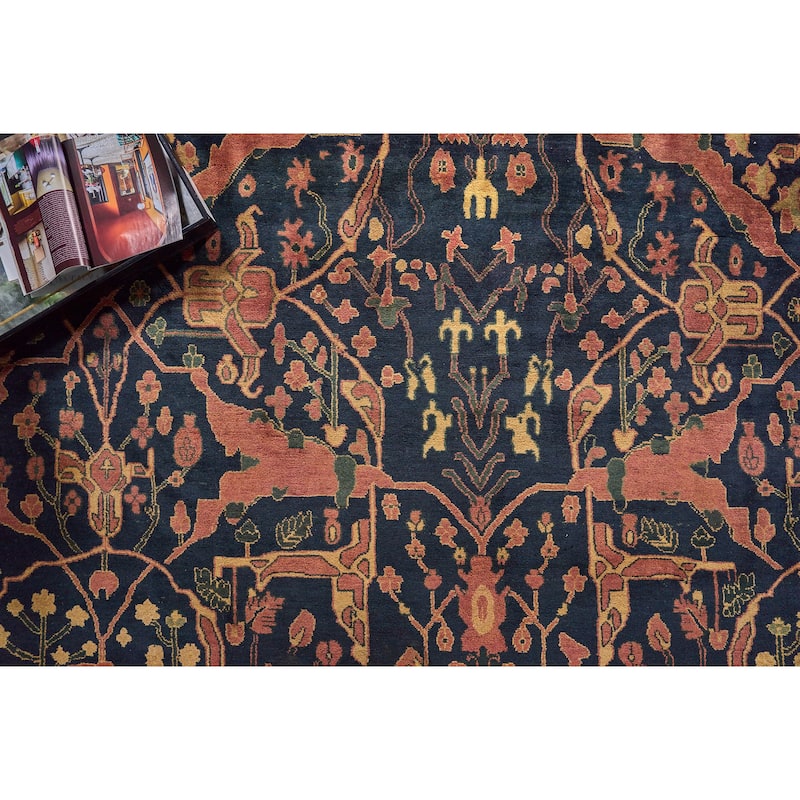 EXQUISITE RUGS ONE-OF-A-KIND Rare and Unusual Bijar Hand Knotted Navy Rug - 11'6"x18'