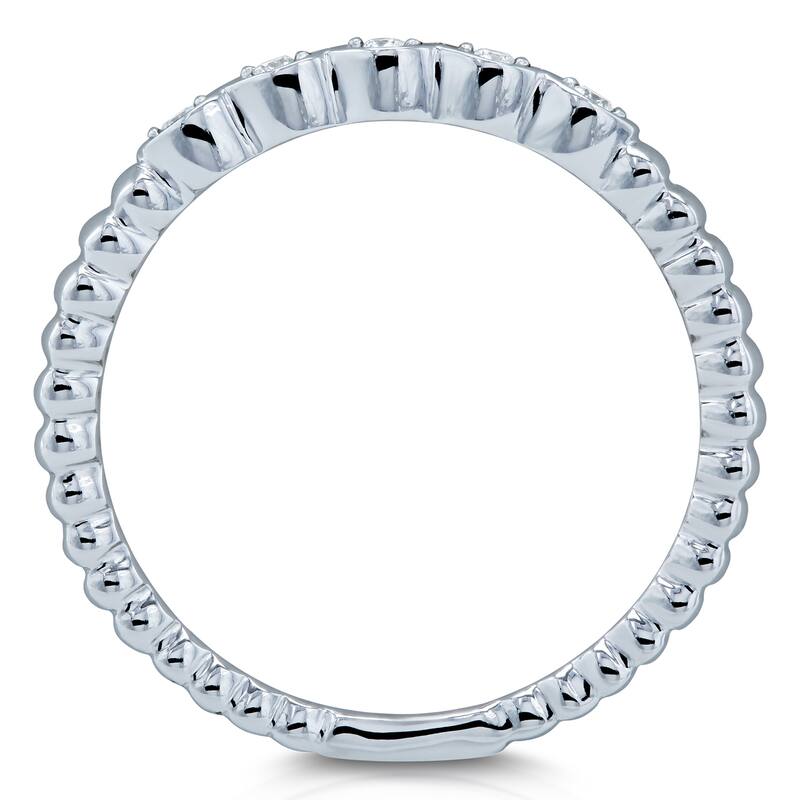 Kobelli 0.05 Carats Natural Diamond Solid 10k Gold Ribbed Navette Pattern Stacking Band