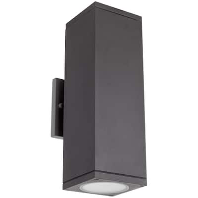 Sunlite 2-Light Black LED Decorative Outdoor Modern Rectangle Up Down Wall Lantern Light Sconce Color Tunable 3000K 4000K 5000K