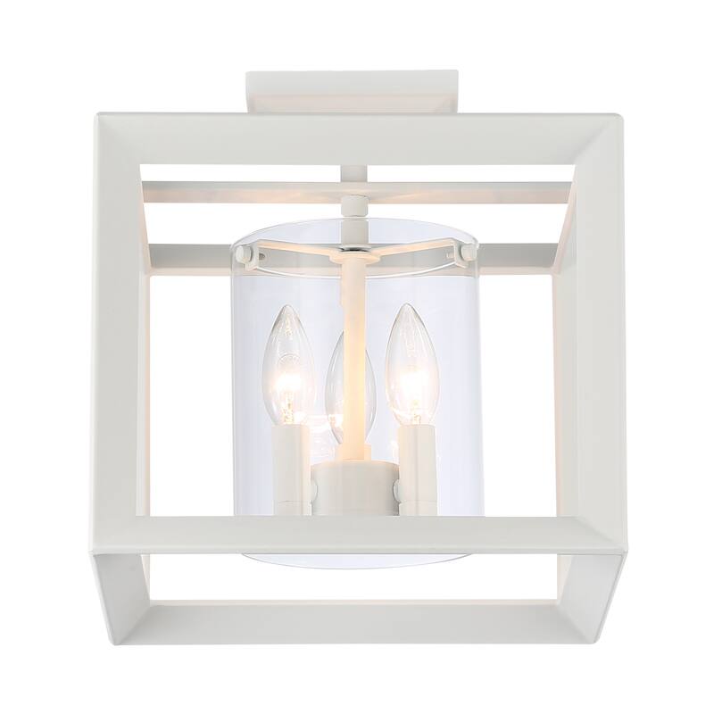 Golden Lighting Smyth 3-light 12"H Semi-Flush Mount in Natural White and Clear Glass - Natural White - 3-Light 12" Semi-flush