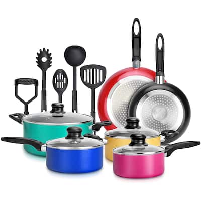 Nutrichef 15 Piece Nonstick Kitchen Pots Pans Utensils Cookware Set, Multicolor - 13