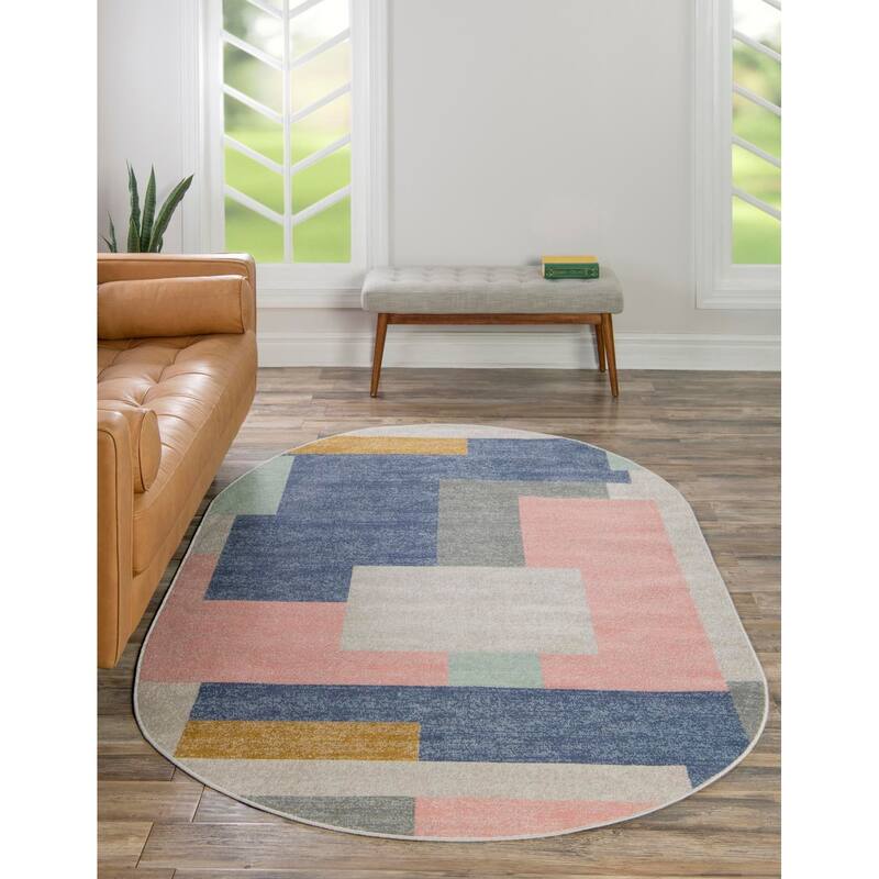 Contemporary Heloise Collection Area Rug - 8'x10' Oval - Multi-Blue