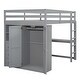 preview thumbnail 13 of 28, Full Size Loft Bed with Wardrobe, Desk, Shelves, Drawers, Grey, Wood Frame