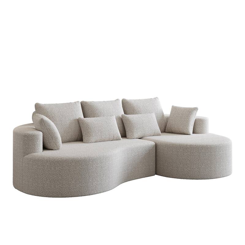 Oversized Chenille Upholstered Boneless Sofa, L-Shaped Curved Sectional Sofa, Deep Seat Cloud Couch with 7 Pillows