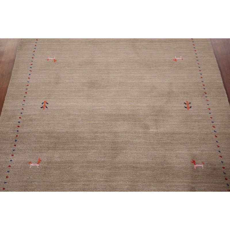Tribal Beige Gabbeh Oriental Accent Rug Handmade Wool Carpet - 3'11"x 5'9"