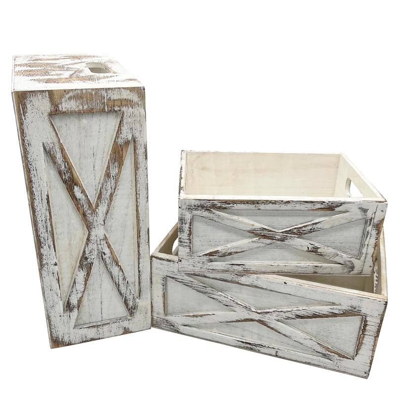 Rustic Barn Door Style Wooden Crates, Set of 3