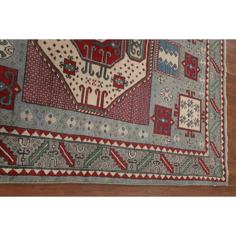 Geometric Kazak Oriental Rug Hand-Knotted Wool Carpet - 5'0" x 6'9"