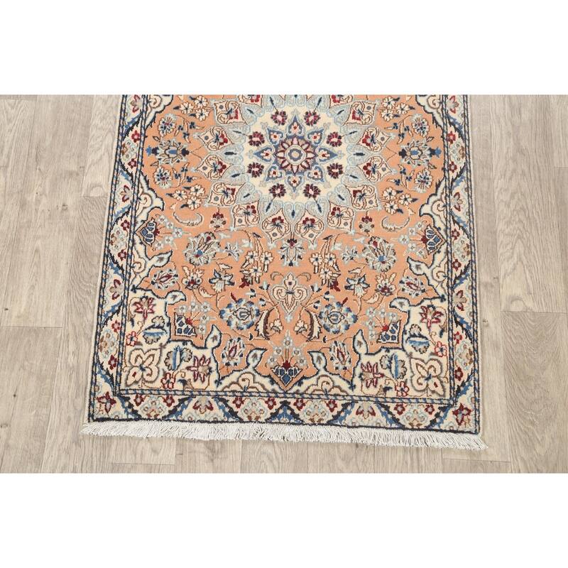 Vegetable Dye Floral Nain Persian Area Rug Hand-knotted Wool Carpet - 2'11" x 4'6"