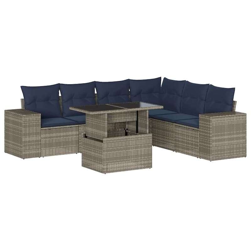 vidaXL Patio Sofa Set with Cushions Table and Couches 7 Piece Poly Rattan - 24.4" x 24.4" x 27.2"