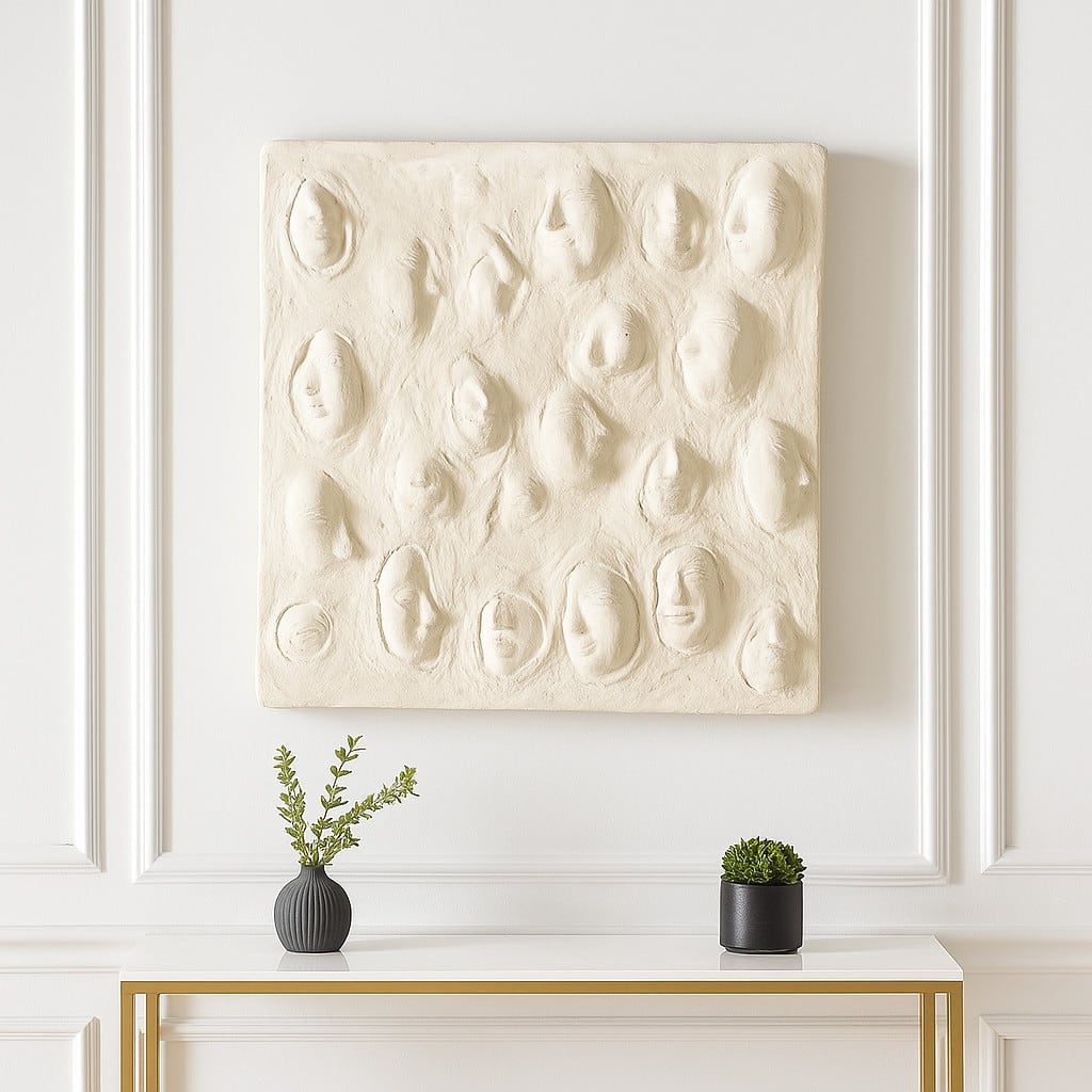 Canvas Wall Art Textured 3D Relief Face Design - 24" White