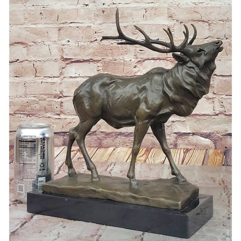 Reindeer Elk Caribou Bronze Metal Statue Sculpture Wildlife Decor On Marble Base