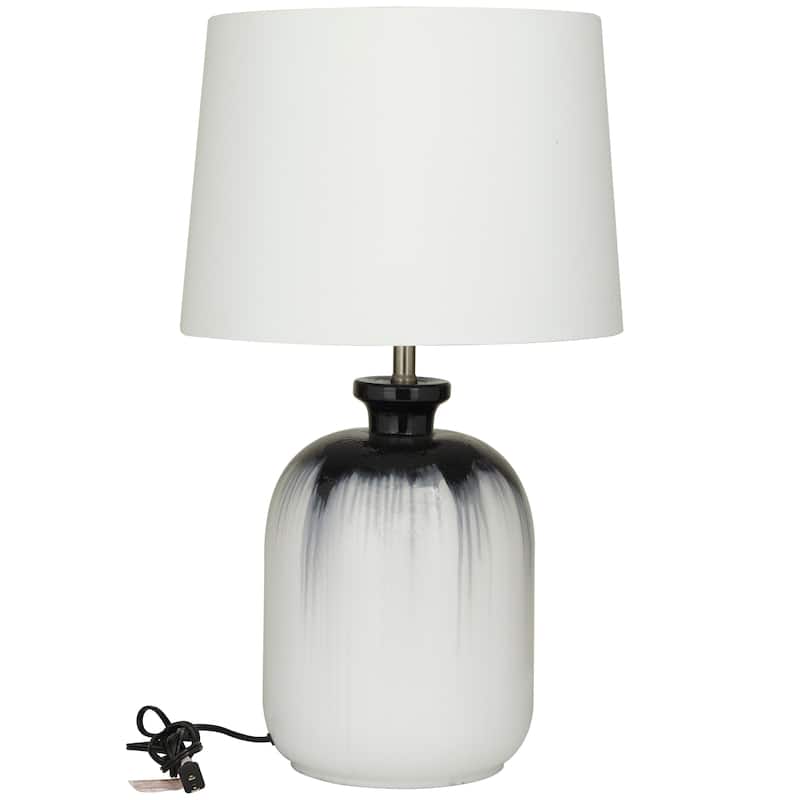 White Glass Gourd Style Base Room Table Lamp with Drum Shade
