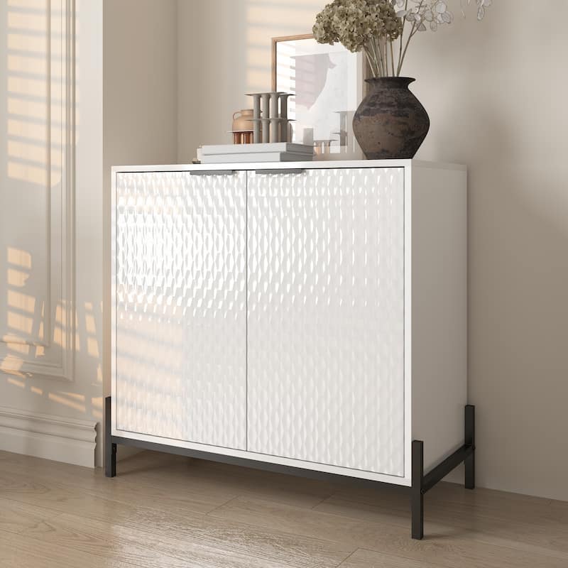 Clihome Modern Glossy Storage Accent Cabinet Sideboard