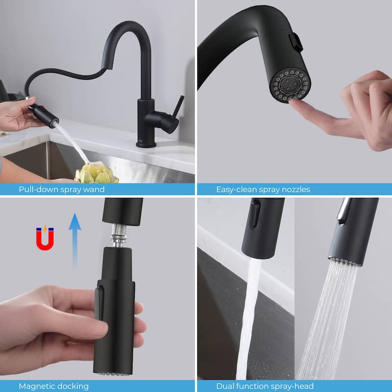 Single-Hole Pull-Down Kitchen Faucet with Sprayer and Magnetic Docking